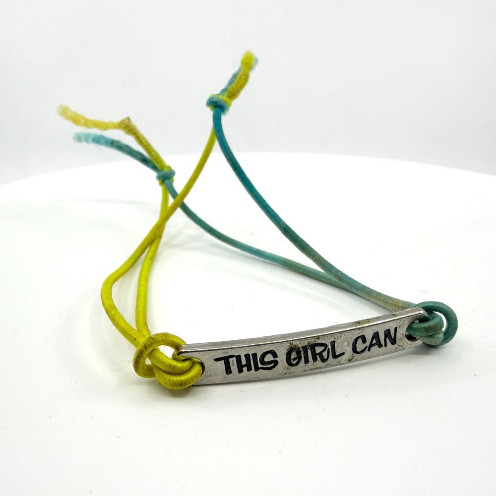 Motivational "This Girl Can" Silver Tone Bar Cord Bracelet Friendship Bangle